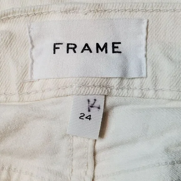 Frame Women Size 24 Le High Straight Jean Raw Stagger Hem Distressed White - Picture 5 of 9